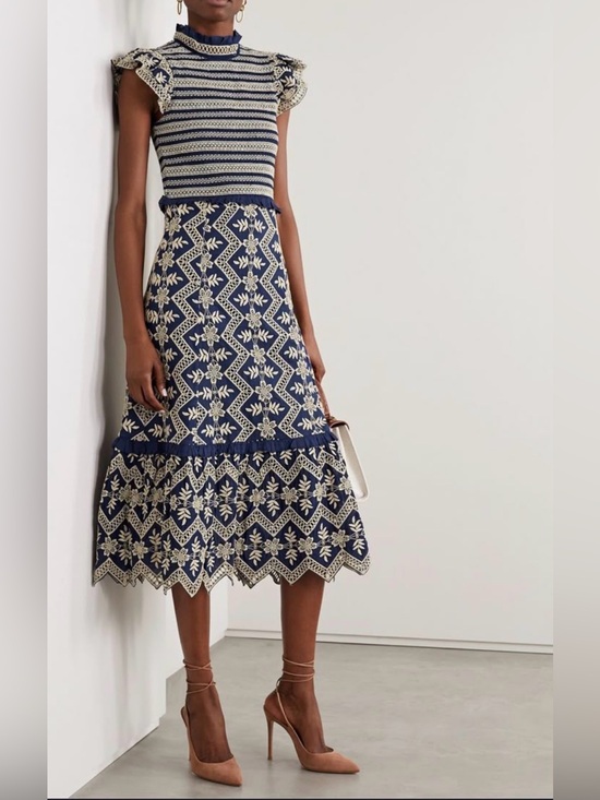 Sea New York Dresses & Skirts - Sea New York Navy and Cream Embroidered Midi Dress